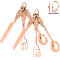 Juego de utensilios, cuchillo, tenedor y cuchara de oro de 14 quilates o 18 quilates de 42 mm