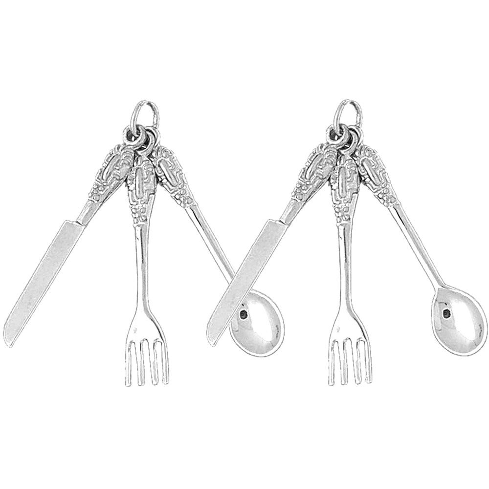 Sterling Silver 42mm Utensil Set, Knife, Fork, And Spoon Earrings