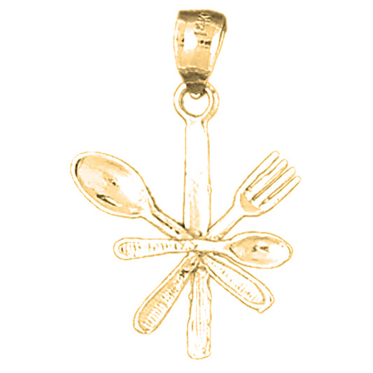 10K, 14K or 18K Gold 3D Utensil Set, Fork, Knife, And Spoon Pendant