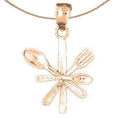 Colgante de cuchara, tenedor, cuchillo y juego de utensilios 3D de oro de 10K, 14K o 18K