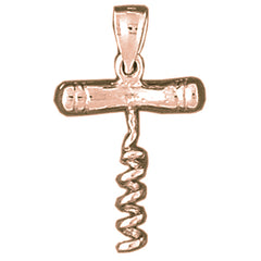 10K, 14K or 18K Gold 3D Cork Screw Pendant