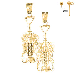 Sterling Silver 34mm 3D Cork Screw Earrings (White or Yellow Gold Plated)