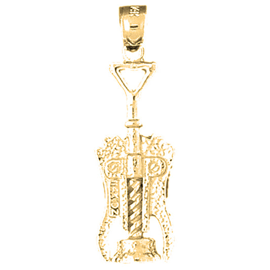10K, 14K or 18K Gold 3D Cork Screw Pendant
