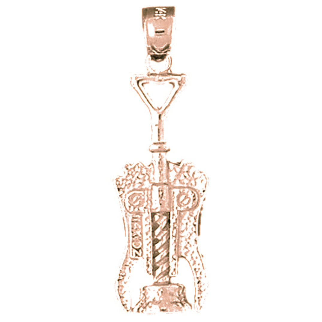 10K, 14K or 18K Gold 3D Cork Screw Pendant