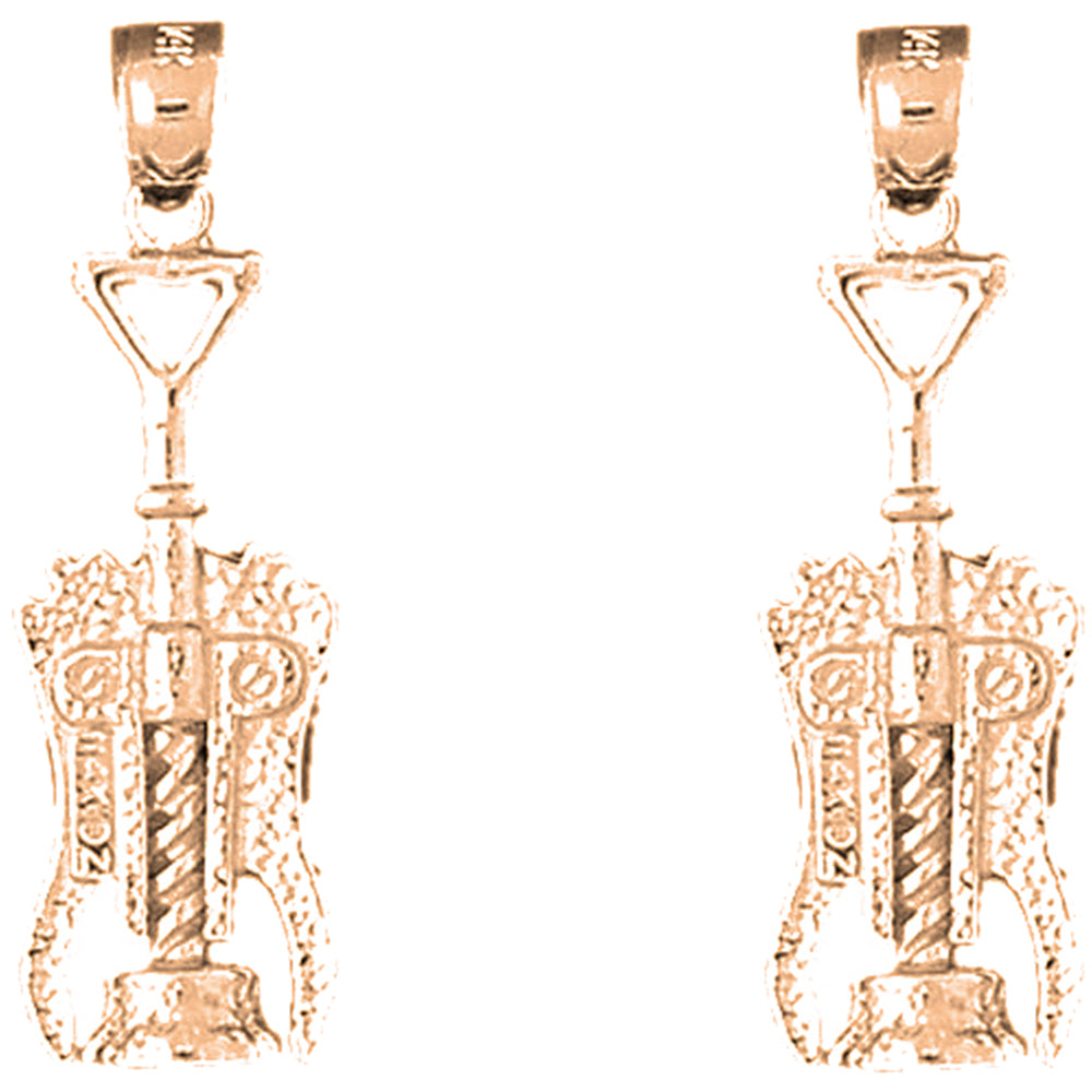 14K or 18K Gold 34mm 3D Cork Screw Earrings