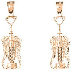 14K or 18K Gold 34mm 3D Cork Screw Earrings