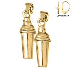 Sterling Silver 22mm 3D Martini Shaker Earrings (White or Yellow Gold Plated)