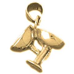 10K, 14K or 18K Gold 3D Toasting Glasses Pendant