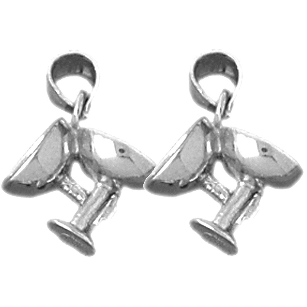 Sterling Silver 11mm 3D Toasting Glasses Earrings