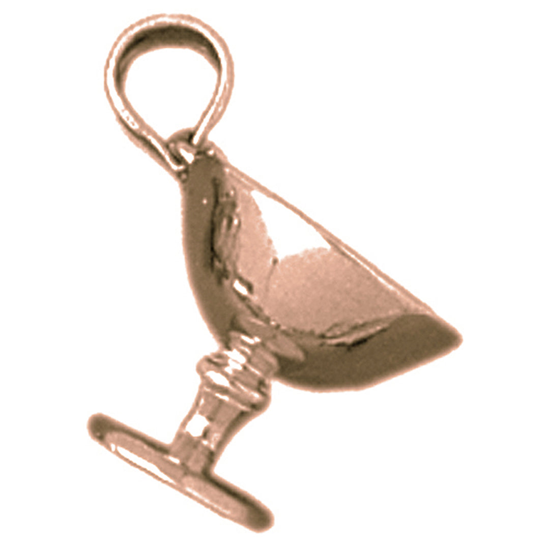 10K, 14K or 18K Gold 3D Wine Glass Pendant