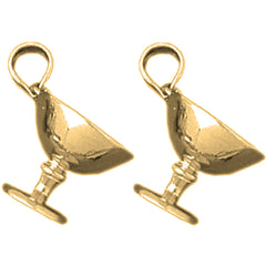 Yellow Gold-plated Silver 19mm 3D Wine Glass Earrings