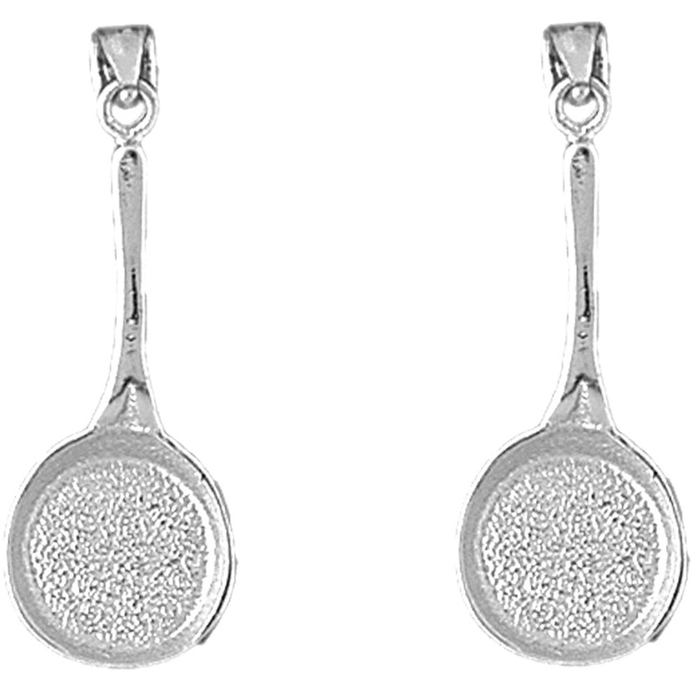 Sterling Silver 32mm 3D Frying Pan Earrings