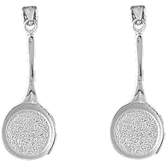 Sterling Silver 32mm 3D Frying Pan Earrings
