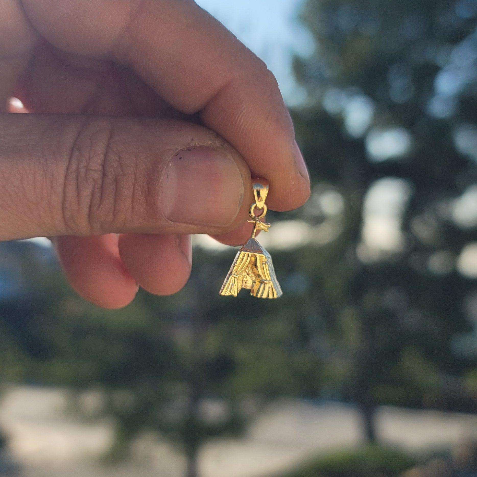 14K or 18K Gold Tent/Cabin Pendant