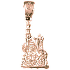 10K, 14K or 18K Gold 3D Castle Pendant