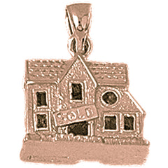 10K, 14K or 18K Gold 3D Cottage House Pendant