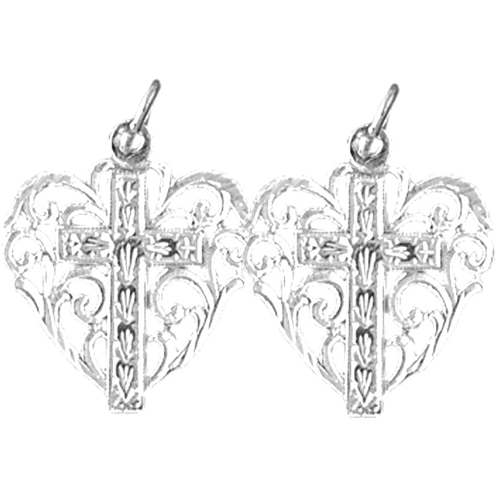 Sterling Silver 22mm Heart With Cross Earrings