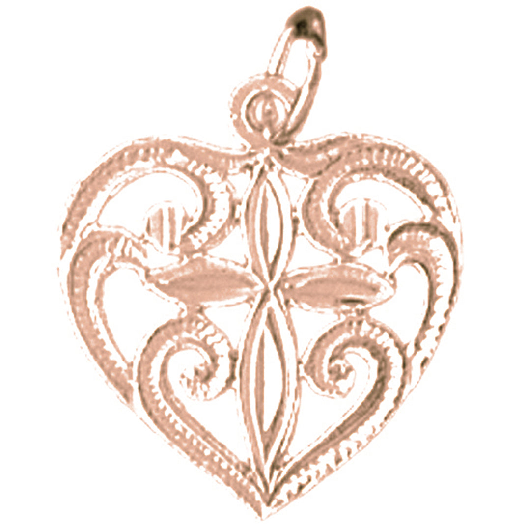 14K or 18K Gold Heart With Cross Pendant