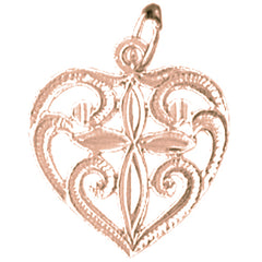 14K or 18K Gold Heart With Cross Pendant