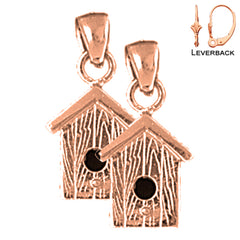 14K or 18K Gold Bird House Earrings