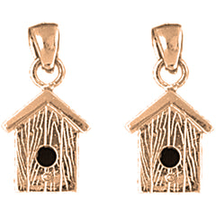 14K or 18K Gold 20mm Bird House Earrings