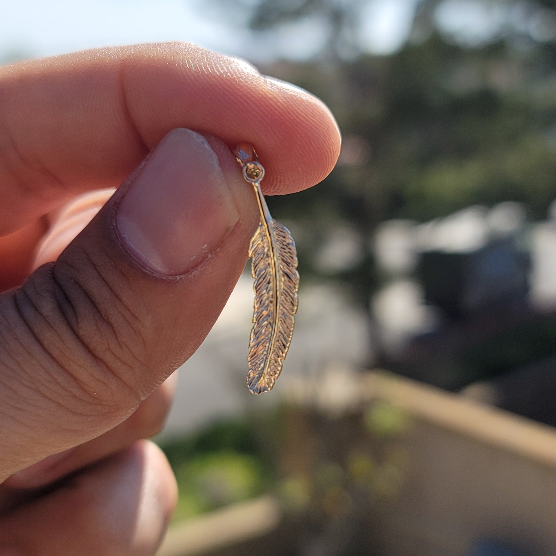 14K or 18K Gold Feather Pendant