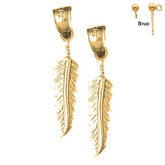 Pendientes de plumas de plata de ley de 27 mm (chapados en oro blanco o amarillo)