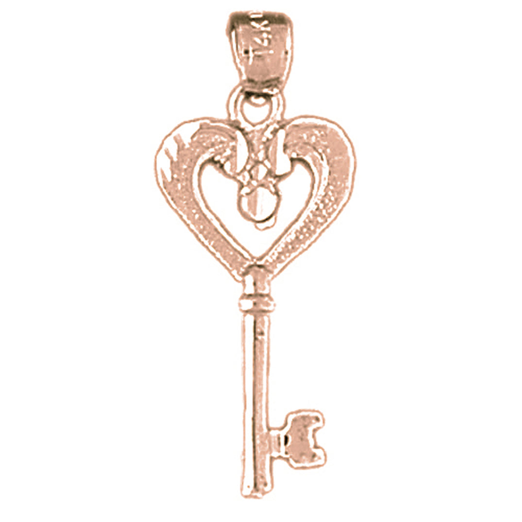 14K or 18K Gold Heart Key Pendant