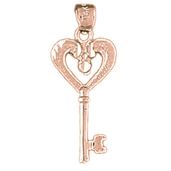 14K or 18K Gold Heart Key Pendant