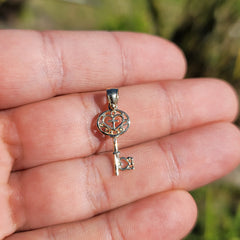 14K or 18K Gold Key With Cross Pendant