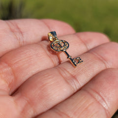 14K or 18K Gold Key With Cross Pendant