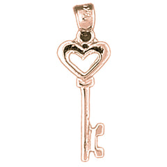 14K or 18K Gold Heart Key Pendant