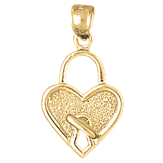 10K, 14K or 18K Gold Heart Padlock, Lock Pendant