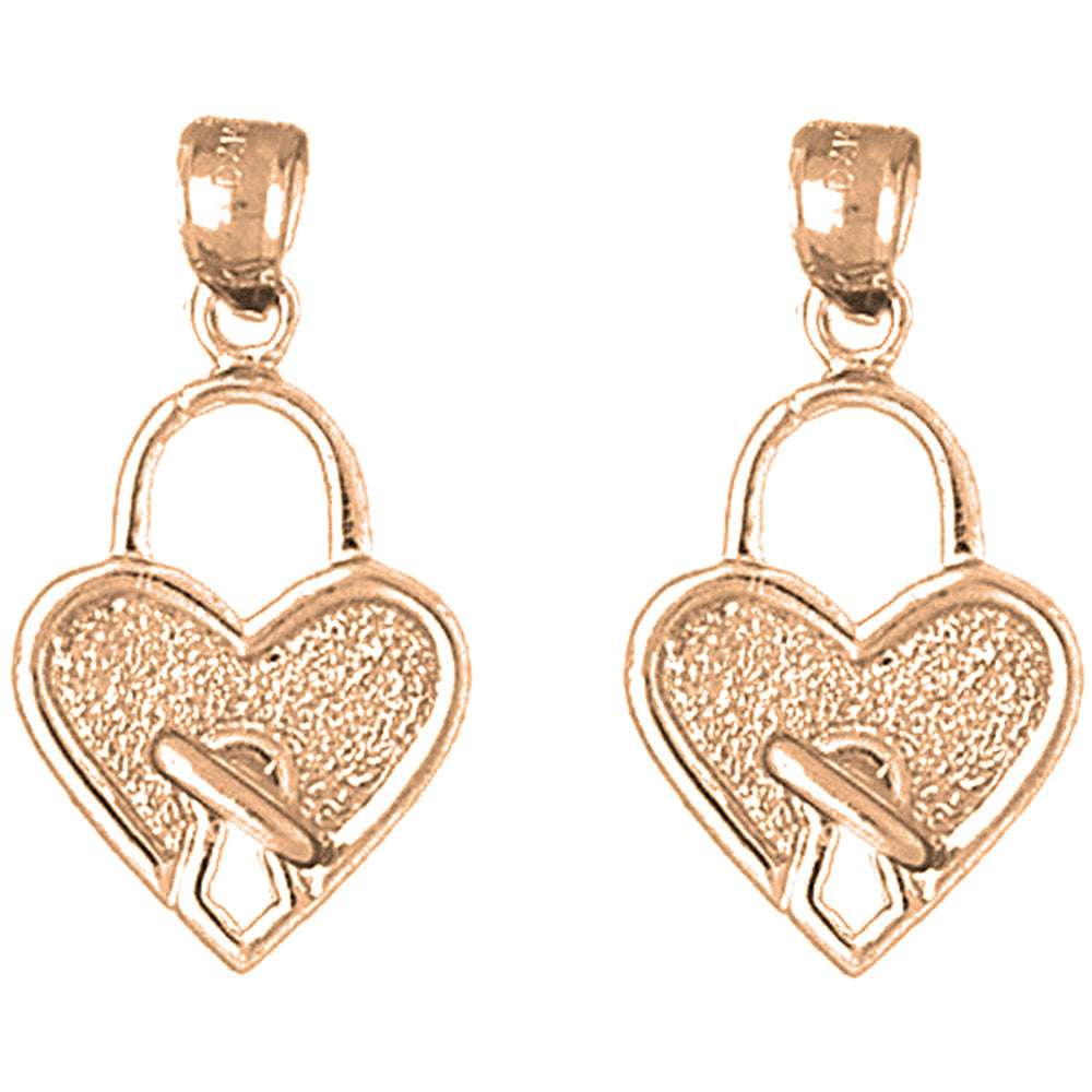 14K or 18K Gold 26mm Heart Padlock, Lock Earrings