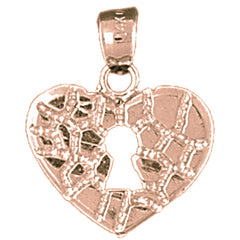 10K, 14K or 18K Gold Nugget Heart Padlock, Lock Pendant