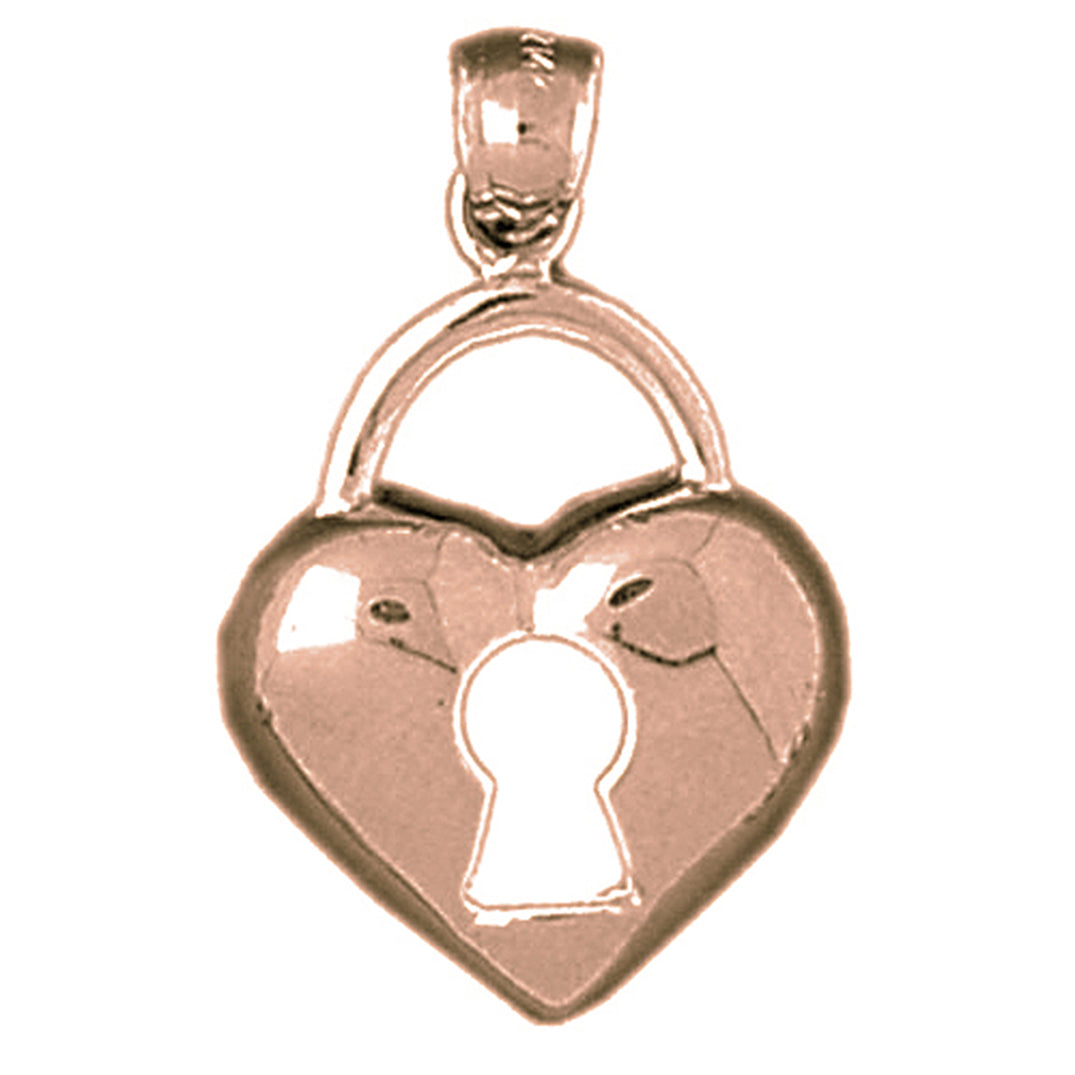 14K or 18K Gold Heart Padlock, Lock Pendant