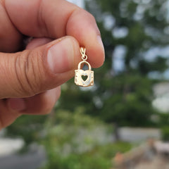 14K or 18K Gold Heart Padlock, Lock Pendant