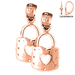 14K or 18K Gold Heart Padlock, Lock Earrings