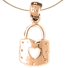 Candado de corazón de oro de 14K o 18K, colgante de cerradura