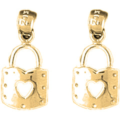 14K or 18K Gold 19mm Heart Padlock, Lock Earrings