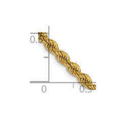 Cadena de cuerda regular sólida de oro amarillo de 14 quilates de 2,25 mm