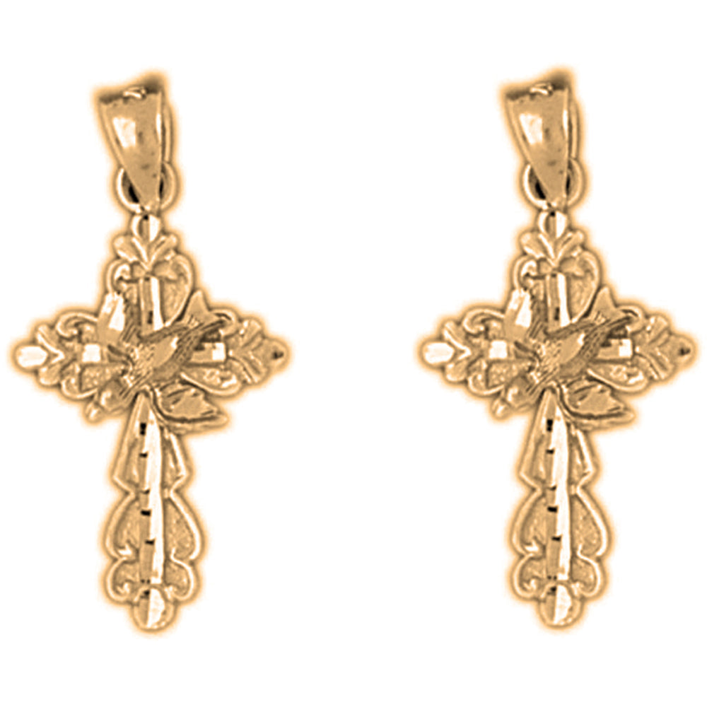 Yellow Gold-plated Silver 26mm Dove and Cross Earrings