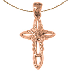 14K oder 18K Gold Rose und Kreuz Anhänger