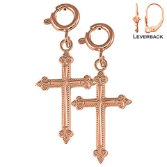 14K or 18K Gold Fleur de Lis Cross Earrings