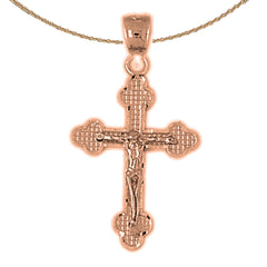 14K oder 18K Gold Knospen Kruzifix Anhänger