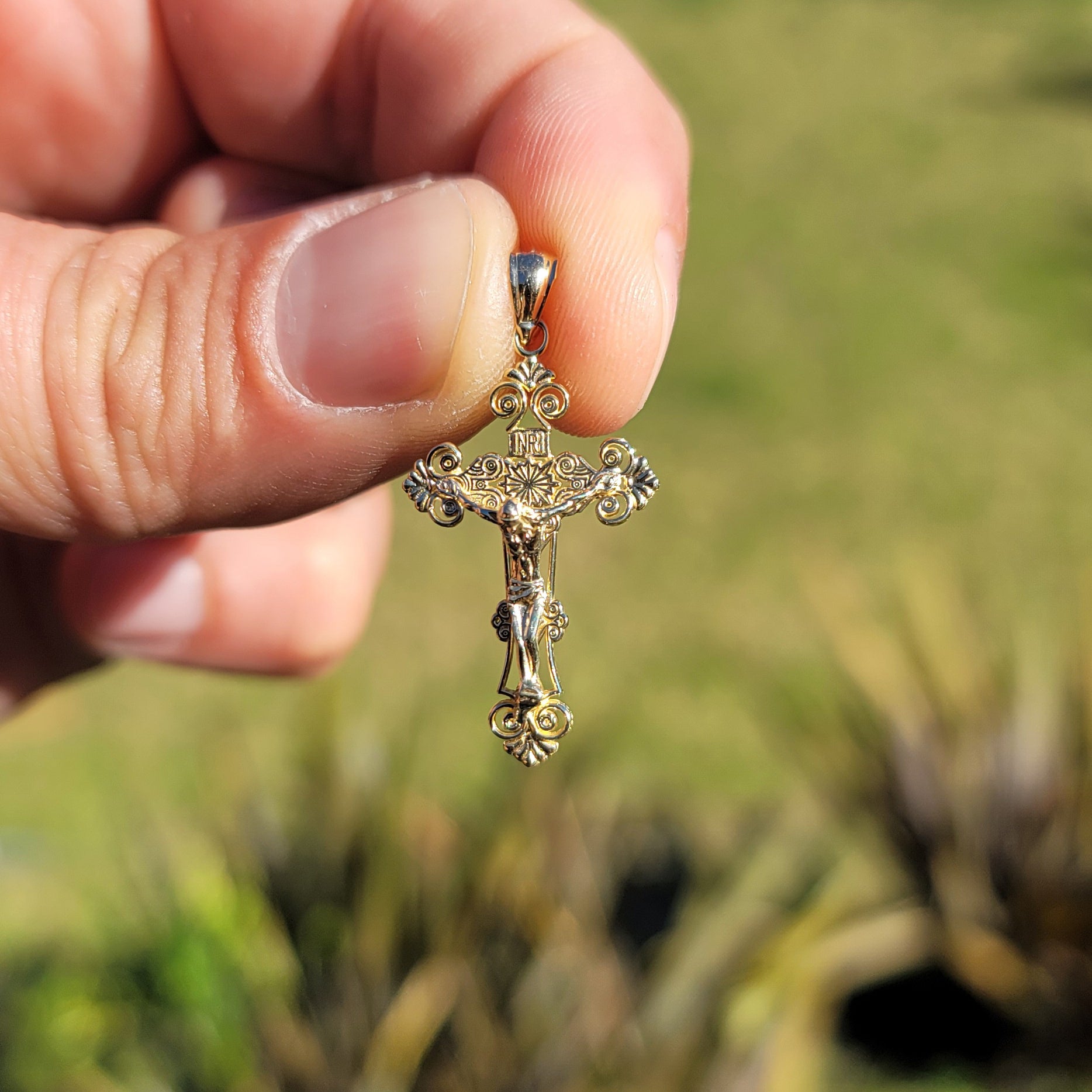 14K or 18K Gold INRI Crucifix Pendant