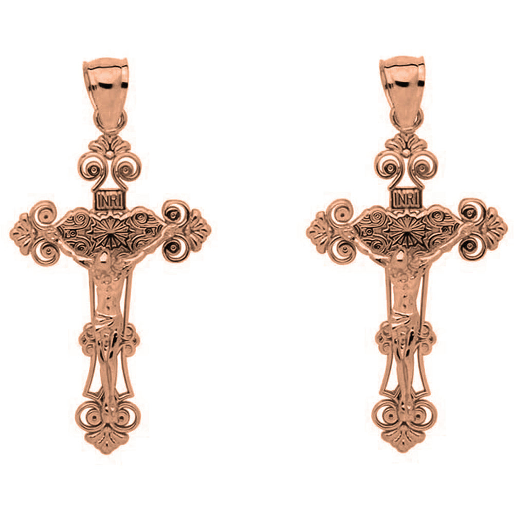 14K or 18K Gold 35mm INRI Crucifix Earrings