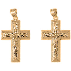 Yellow Gold-plated Silver 36mm Vine Crucifix Earrings