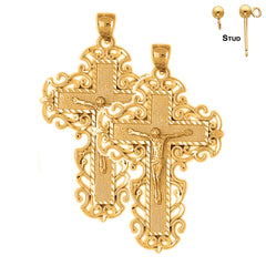 Sterling Silver 53mm Vine Crucifix Earrings (White or Yellow Gold Plated)