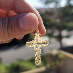 10K, 14K oder 18K Gold Weinreben-Kruzifix-Anhänger